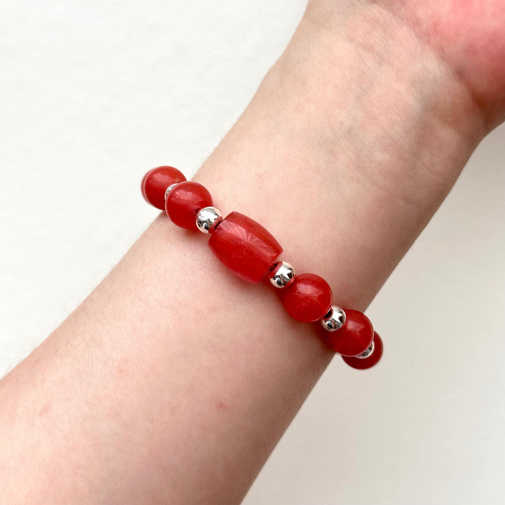 BS228 [Lucky] Watermelon Stone Simple Silver-plated Bracelet