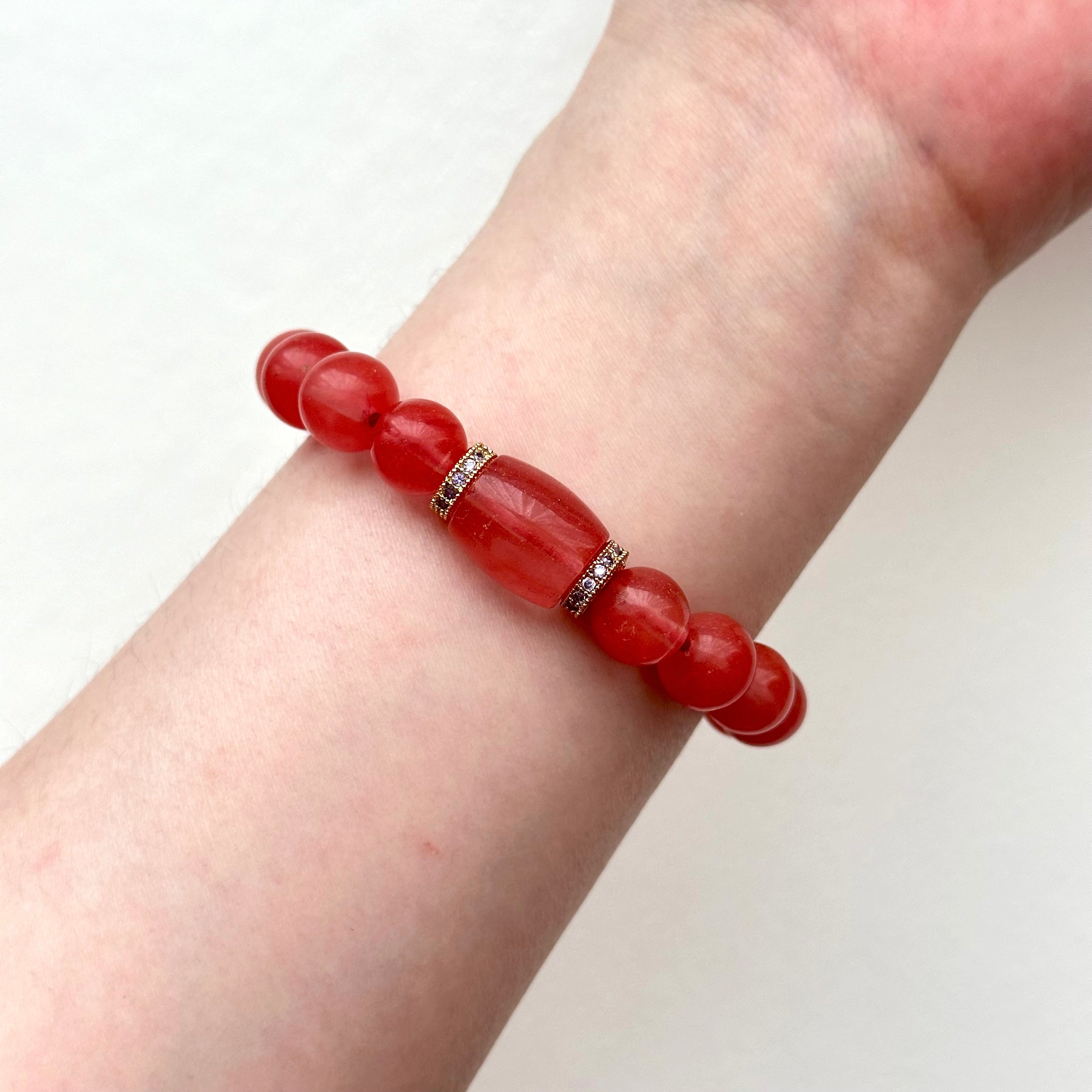 BS227 [Lucky] Watermelon Stone Classical Ring 18k Gold Plated Bracelet