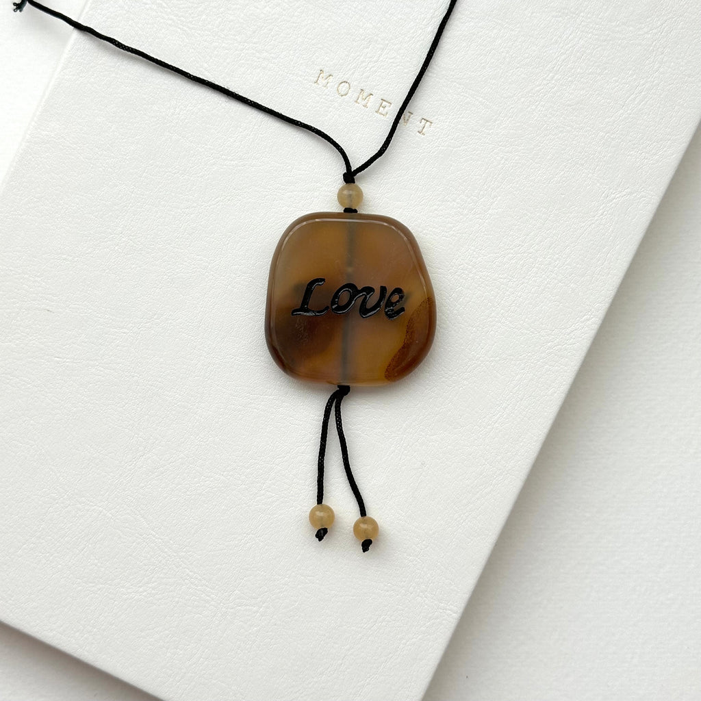 N50 [Leo Virgo | August] Brown Agate Blessing Stone Necklace