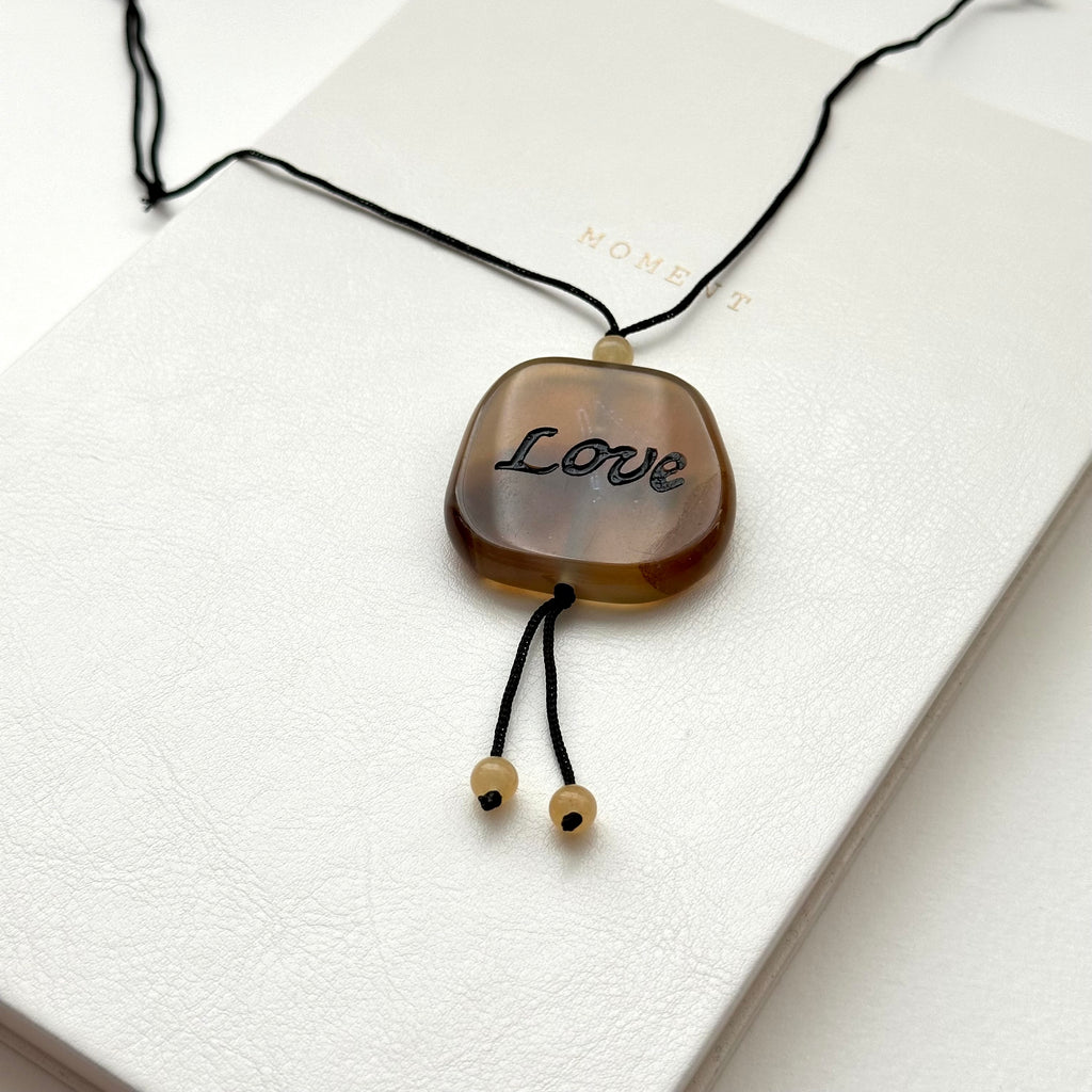 N50 [Leo Virgo | August] Brown Agate Blessing Stone Necklace