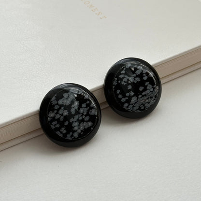 TS10 [Sagittarius Capricorn | December] Snowflake Obsidian Black Jasper Round Blocks for Office or Home Healing Devices