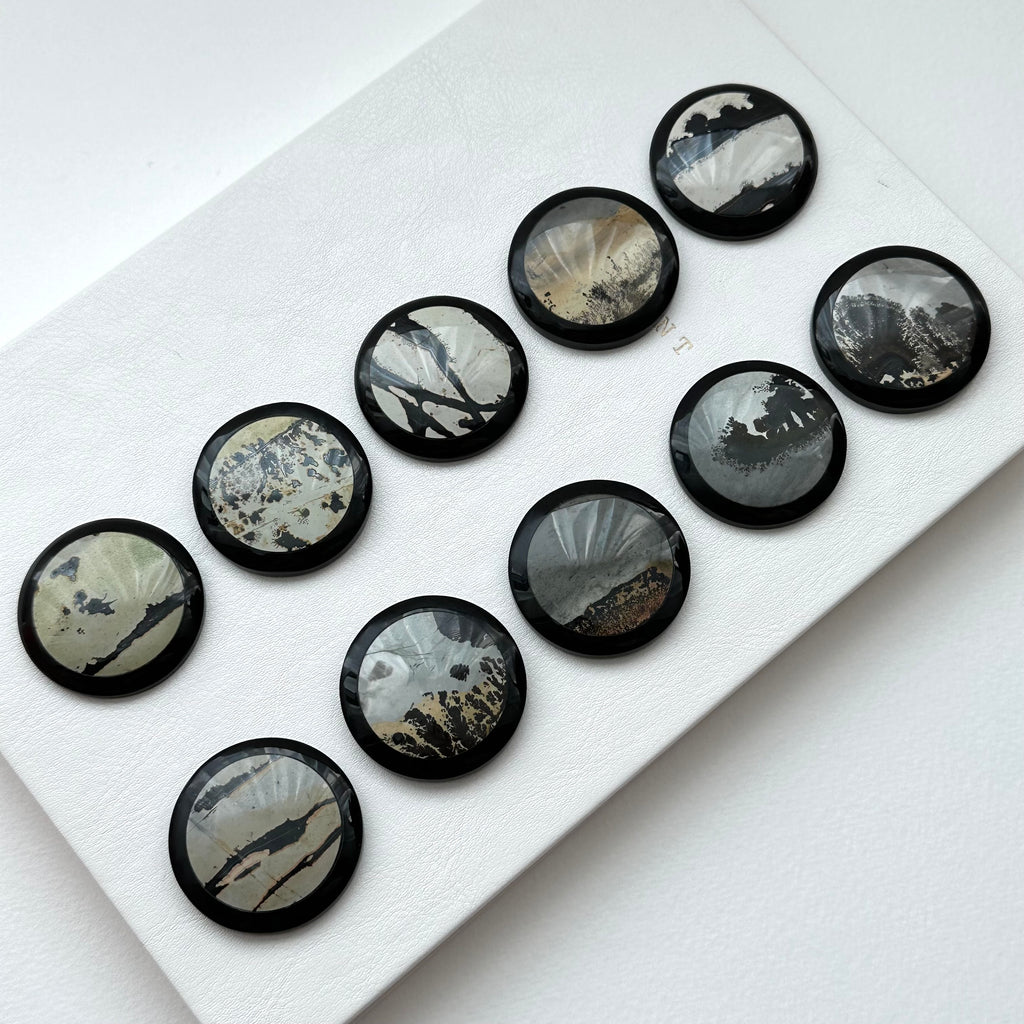 TS23【墨跡】噴墨畫石黑碧石圓塊 辦公室或家中療癒 裝置擺設