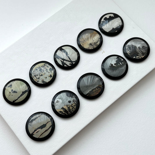 TS23【Ink】Inkjet painting stone black jade stone round block office or home healing device decoration