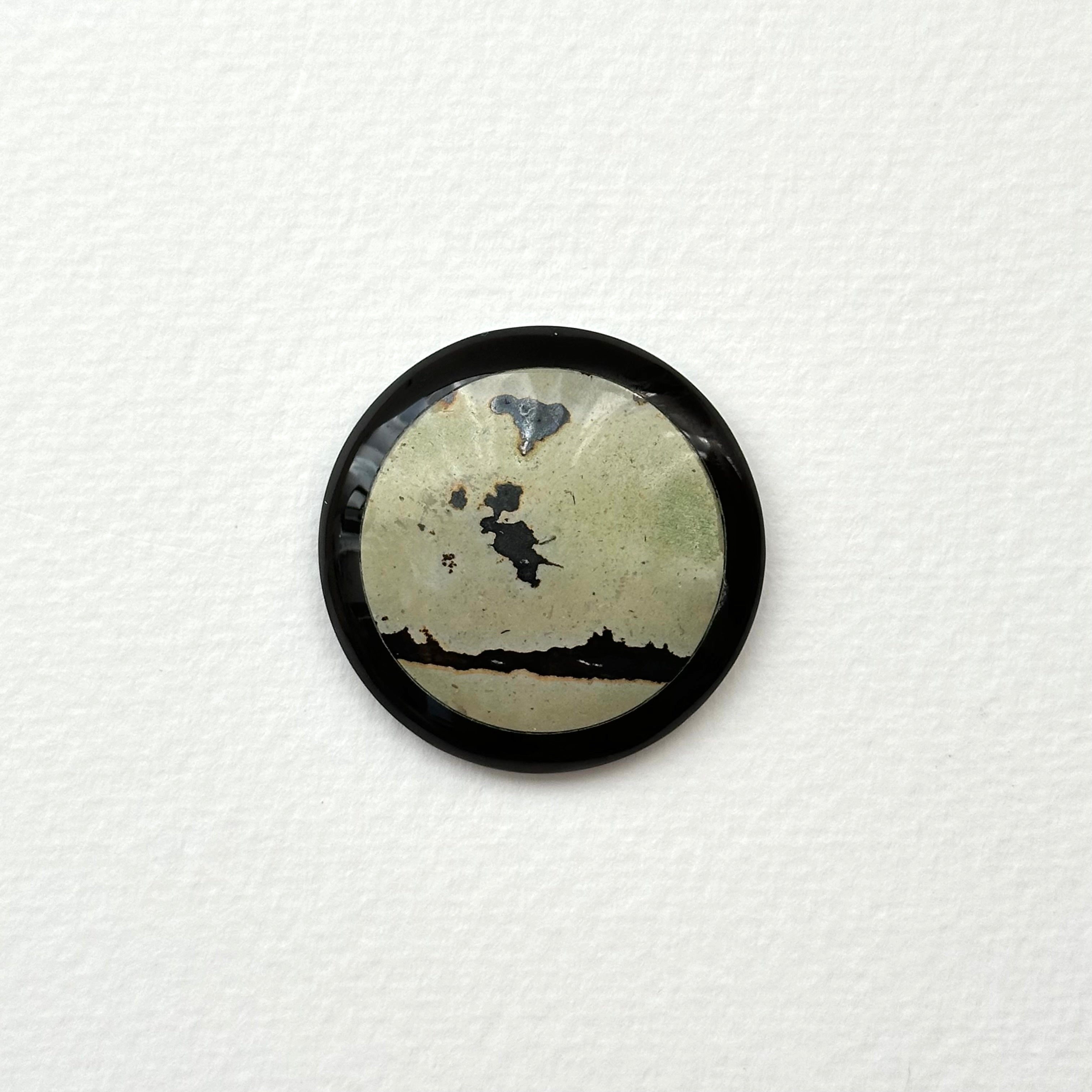 TS23【墨跡】噴墨畫石黑碧石圓塊 辦公室或家中療癒 裝置擺設