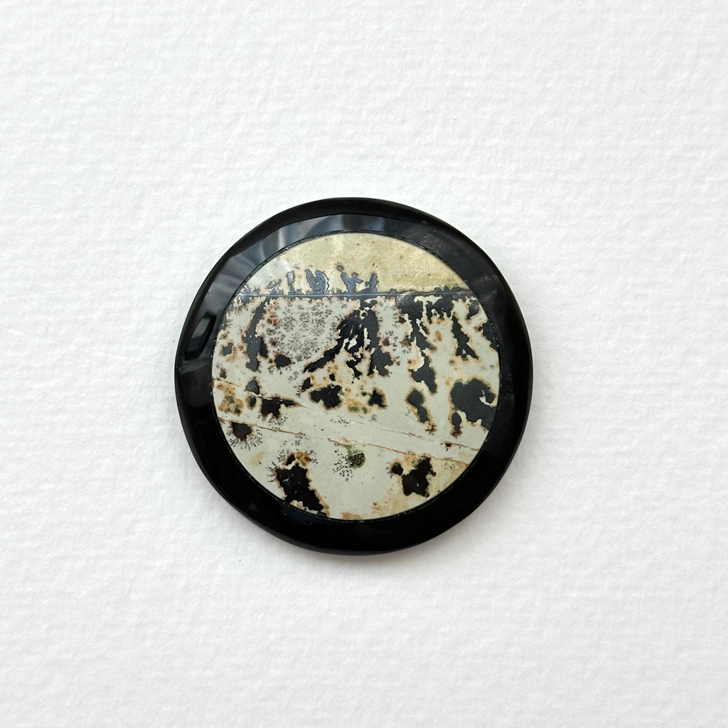 TS23【墨跡】噴墨畫石黑碧石圓塊 辦公室或家中療癒 裝置擺設