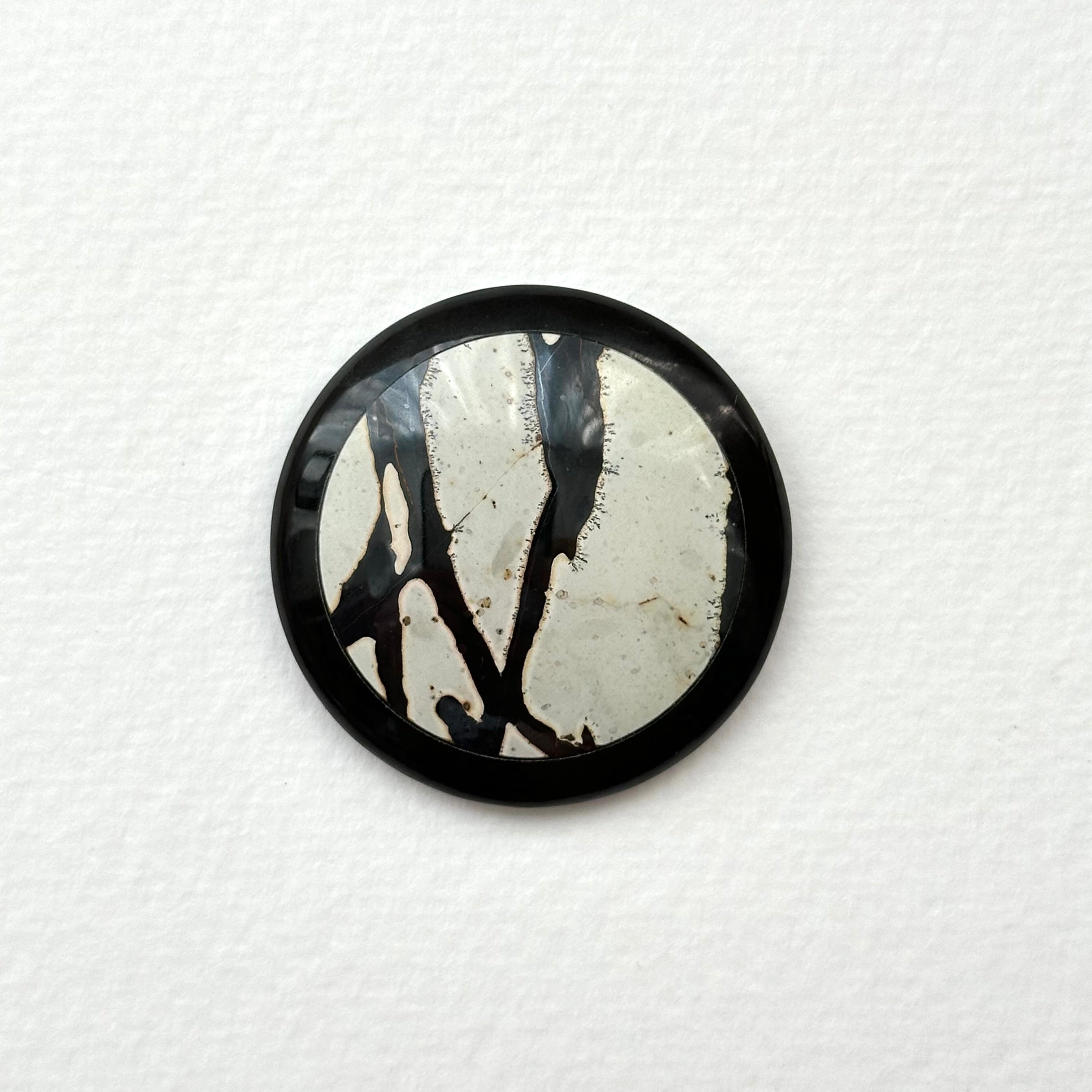 TS23【墨跡】噴墨畫石黑碧石圓塊 辦公室或家中療癒 裝置擺設