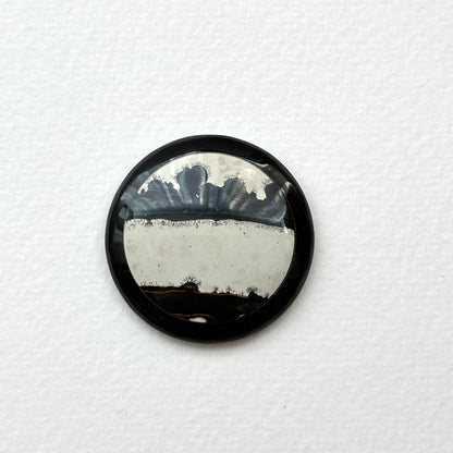 TS23【Ink】Inkjet painting stone black jade stone round block office or home healing device decoration