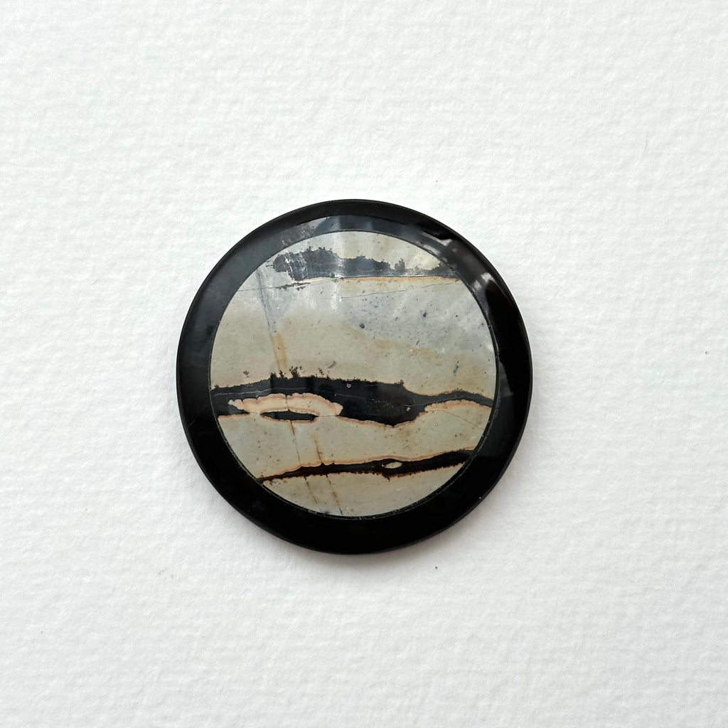 TS23【墨跡】噴墨畫石黑碧石圓塊 辦公室或家中療癒 裝置擺設