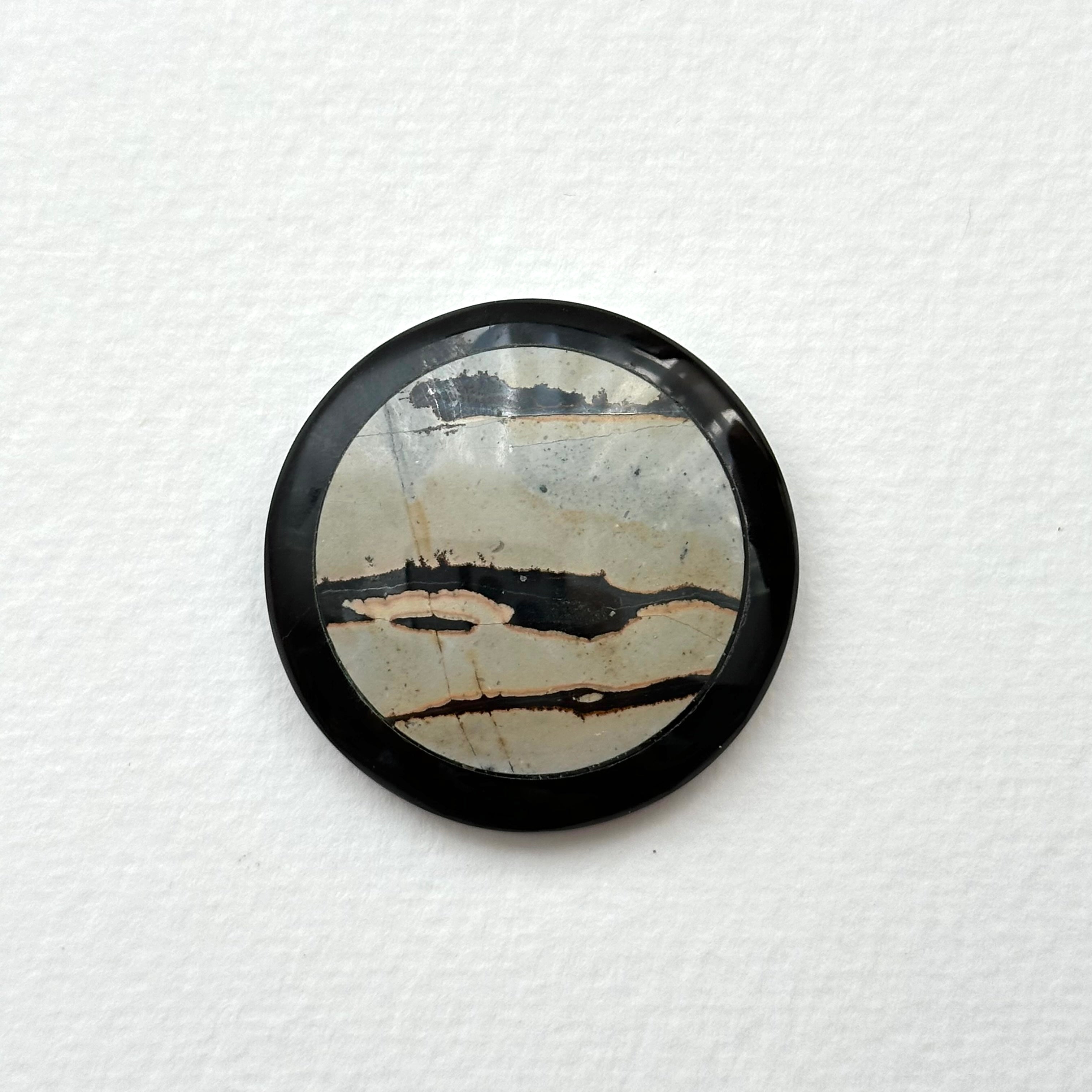 TS23【墨跡】噴墨畫石黑碧石圓塊 辦公室或家中療癒 裝置擺設