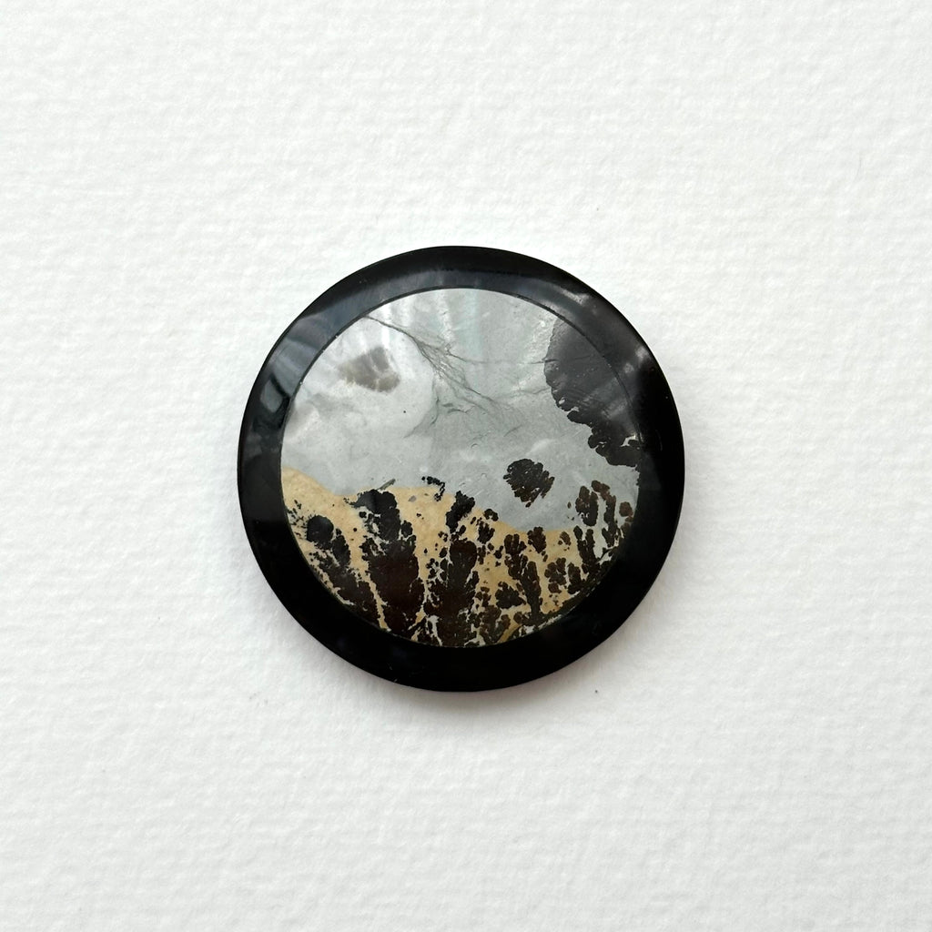 TS23【墨跡】噴墨畫石黑碧石圓塊 辦公室或家中療癒 裝置擺設