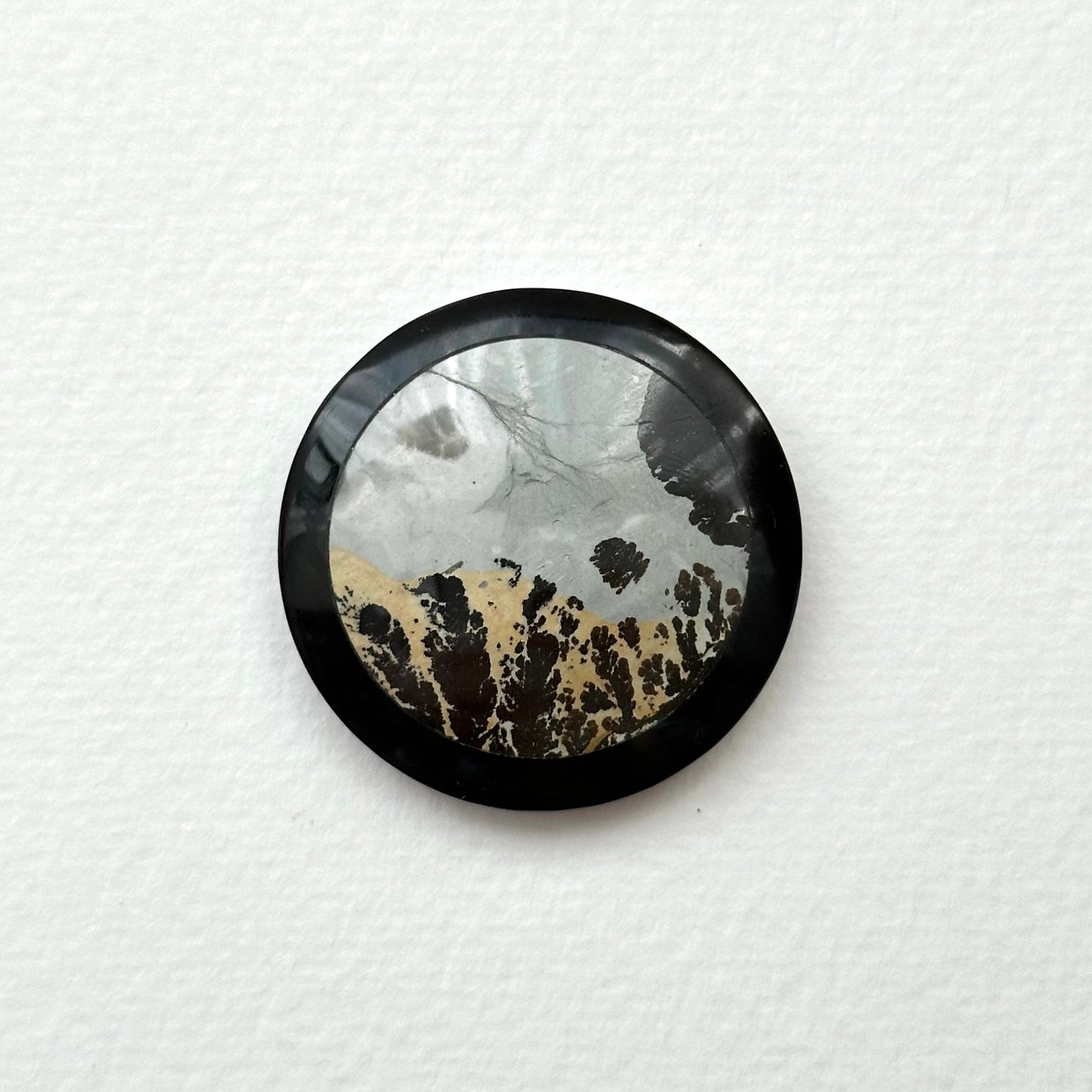 TS23【Ink】Inkjet painting stone black jade stone round block office or home healing device decoration