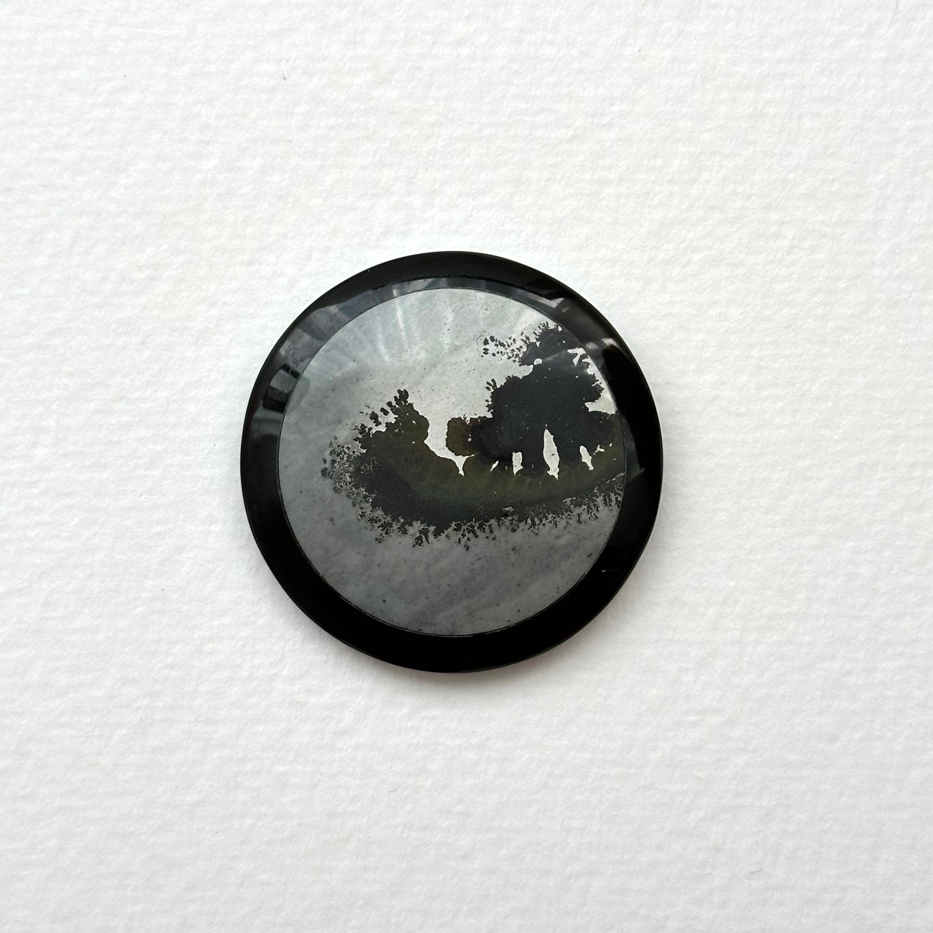TS23【墨跡】噴墨畫石黑碧石圓塊 辦公室或家中療癒 裝置擺設