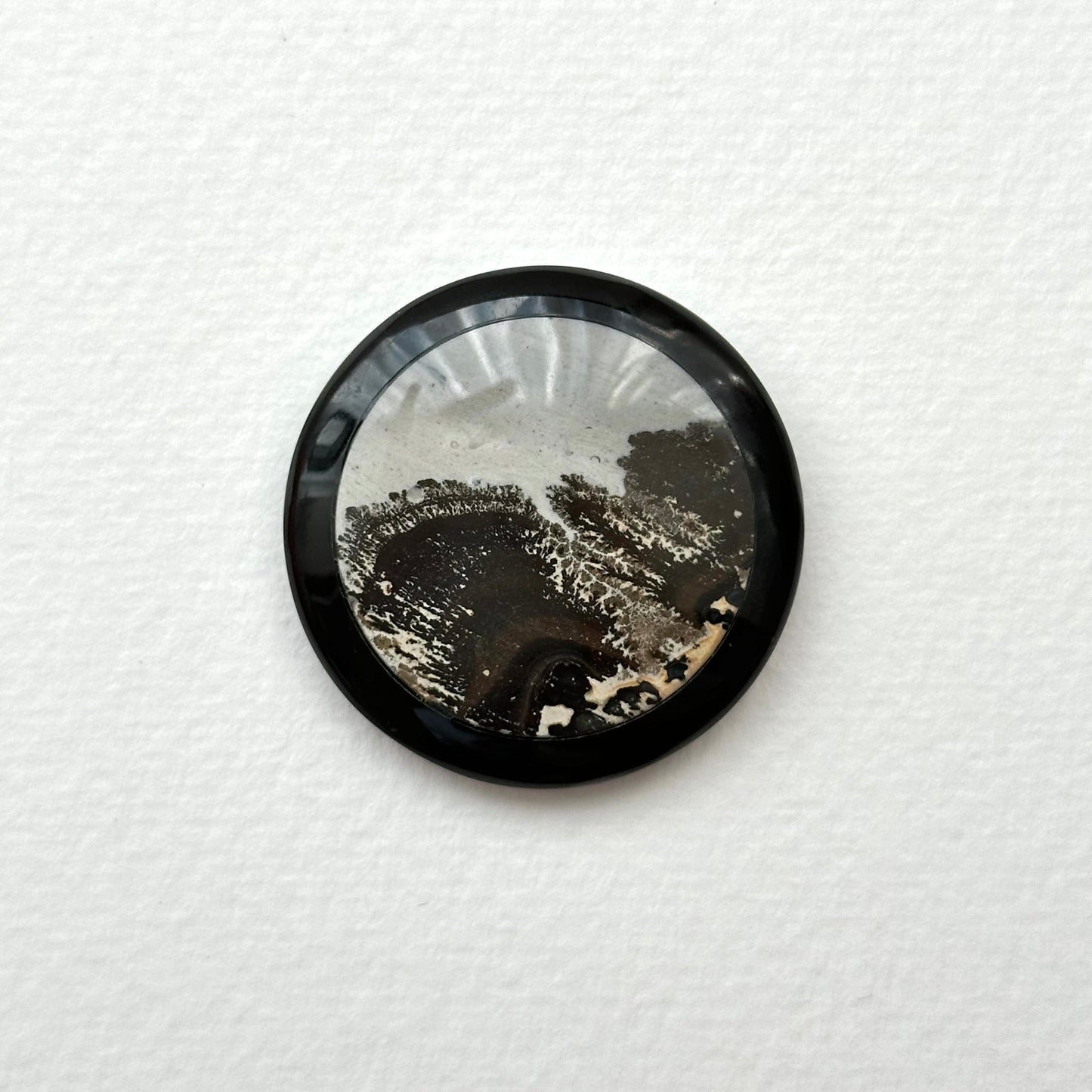TS23【Ink】Inkjet painting stone black jade stone round block office or home healing device decoration