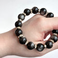 BS319 Silver Obsidian 18K Gold Plated Bracelet