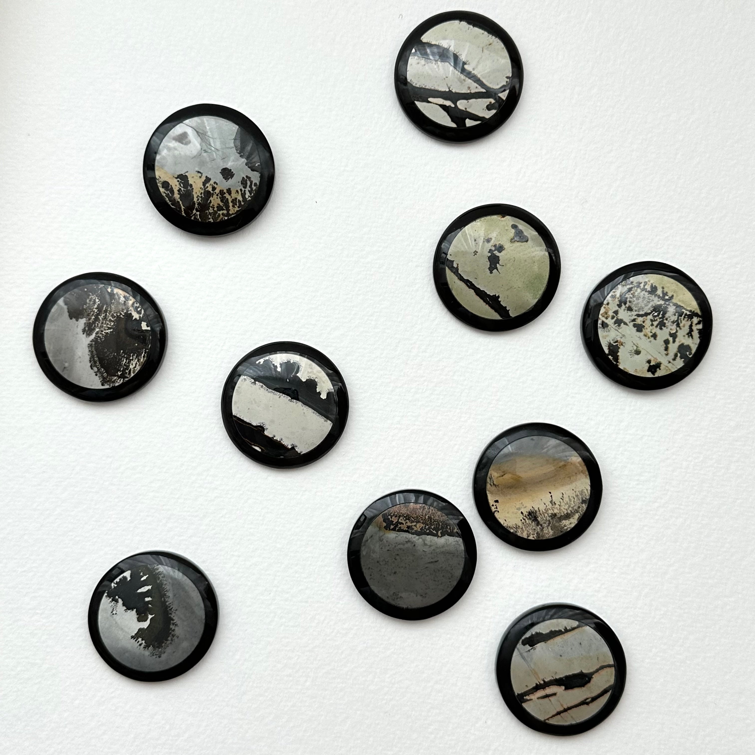 TS23【墨跡】噴墨畫石黑碧石圓塊 辦公室或家中療癒 裝置擺設