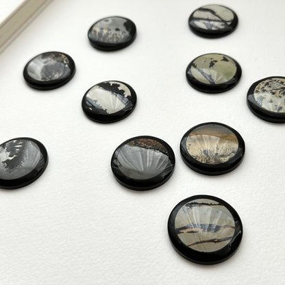 TS23【Ink】Inkjet painting stone black jade stone round block office or home healing device decoration