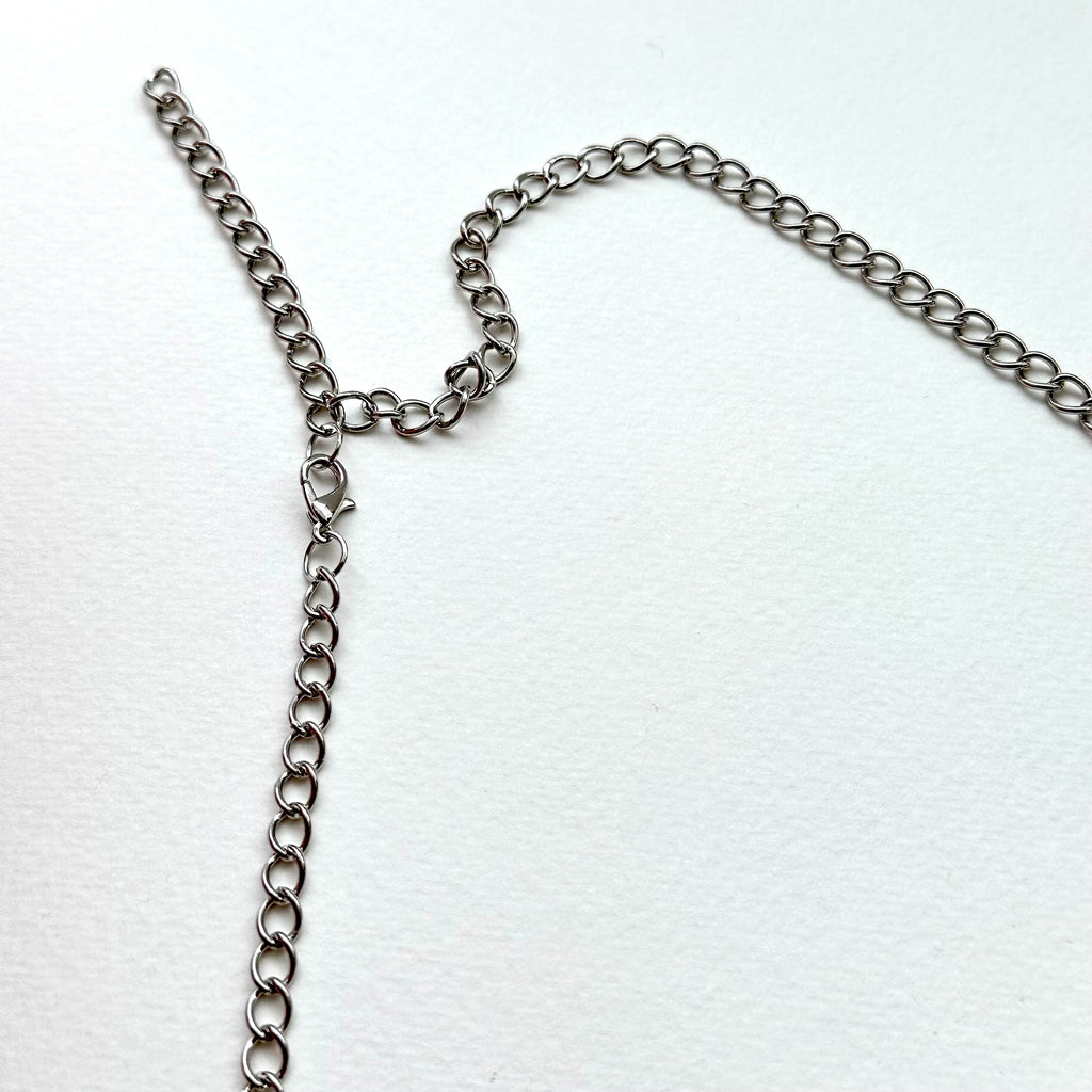 N76【守護愛情】拉長石|復古橢型|鍍銀鎖頸鏈項鏈