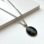 N76【守護愛情】拉長石|復古橢型|鍍銀鎖頸鏈項鏈