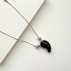 N78【日月守護】拉長石|出雲型勾玉|鍍銀|頸鏈項鏈