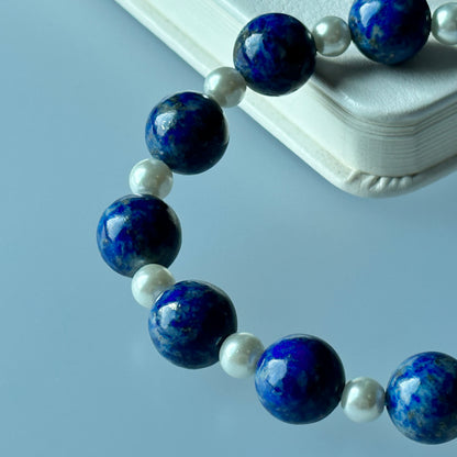 BS14 【回風落雁】青金淡水珍珠手鏈手串 Lapis with Pearl Bracelet