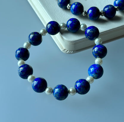 BS14 【回風落雁】青金淡水珍珠手鏈手串 Lapis with Pearl Bracelet