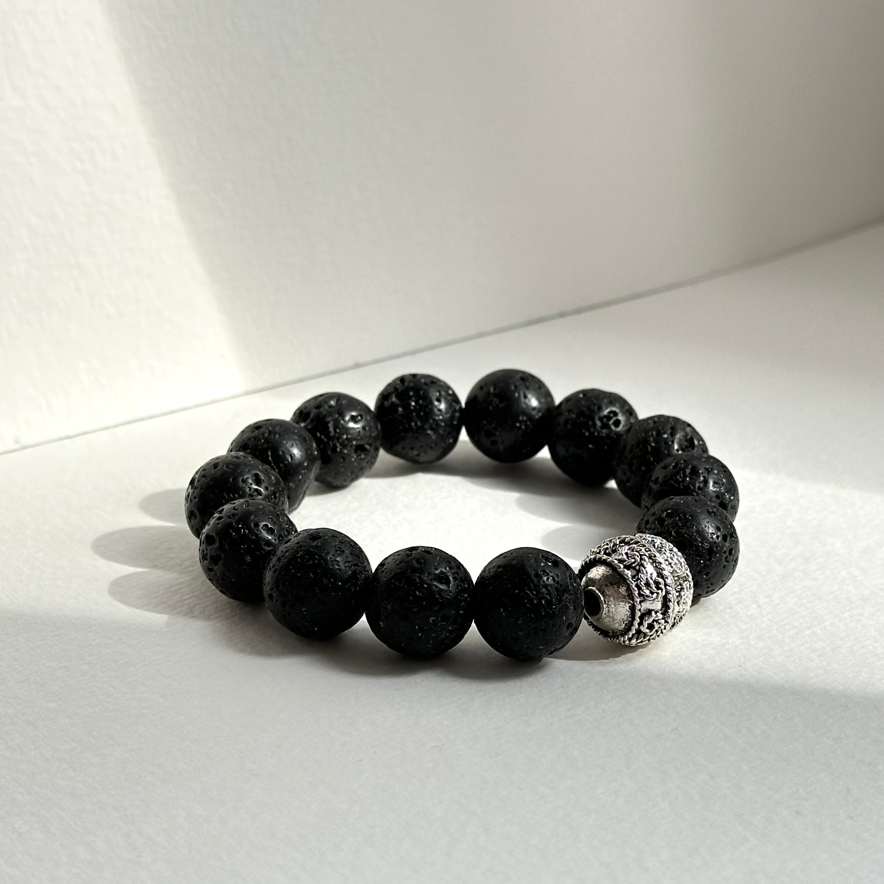 BS214 [Courage and Strength] Volcanic Rock Natural Ore Silver Plated Bracelet
