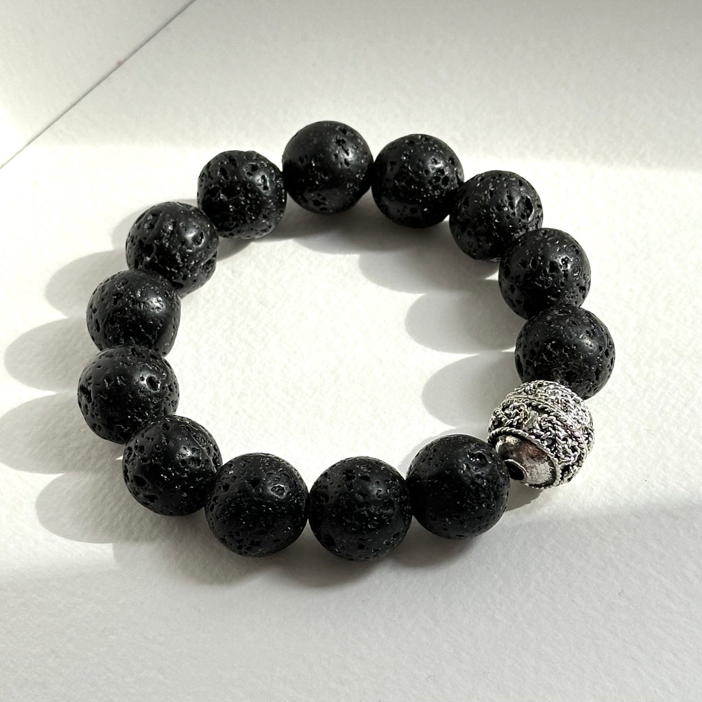 BS214 [Courage and Strength] Volcanic Rock Natural Ore Silver Plated Bracelet