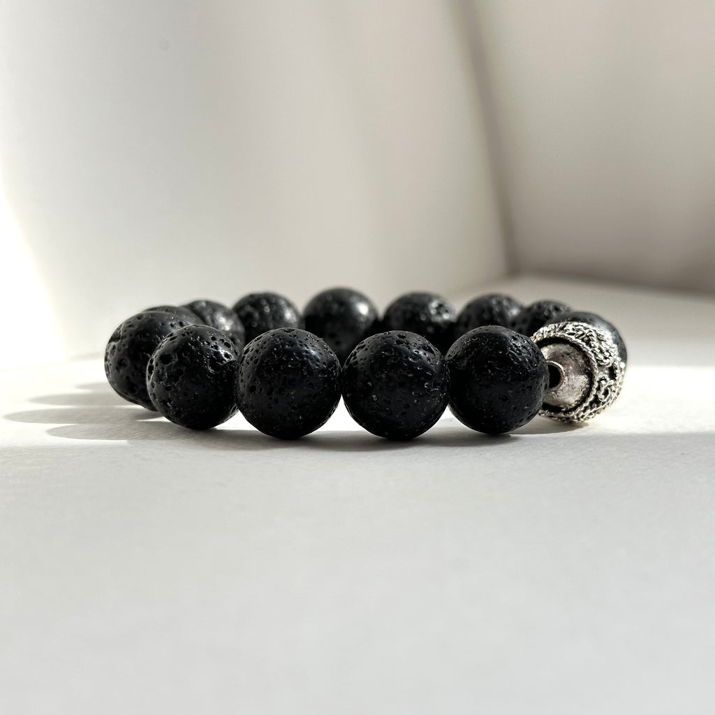BS214 [Courage and Strength] Volcanic Rock Natural Ore Silver Plated Bracelet