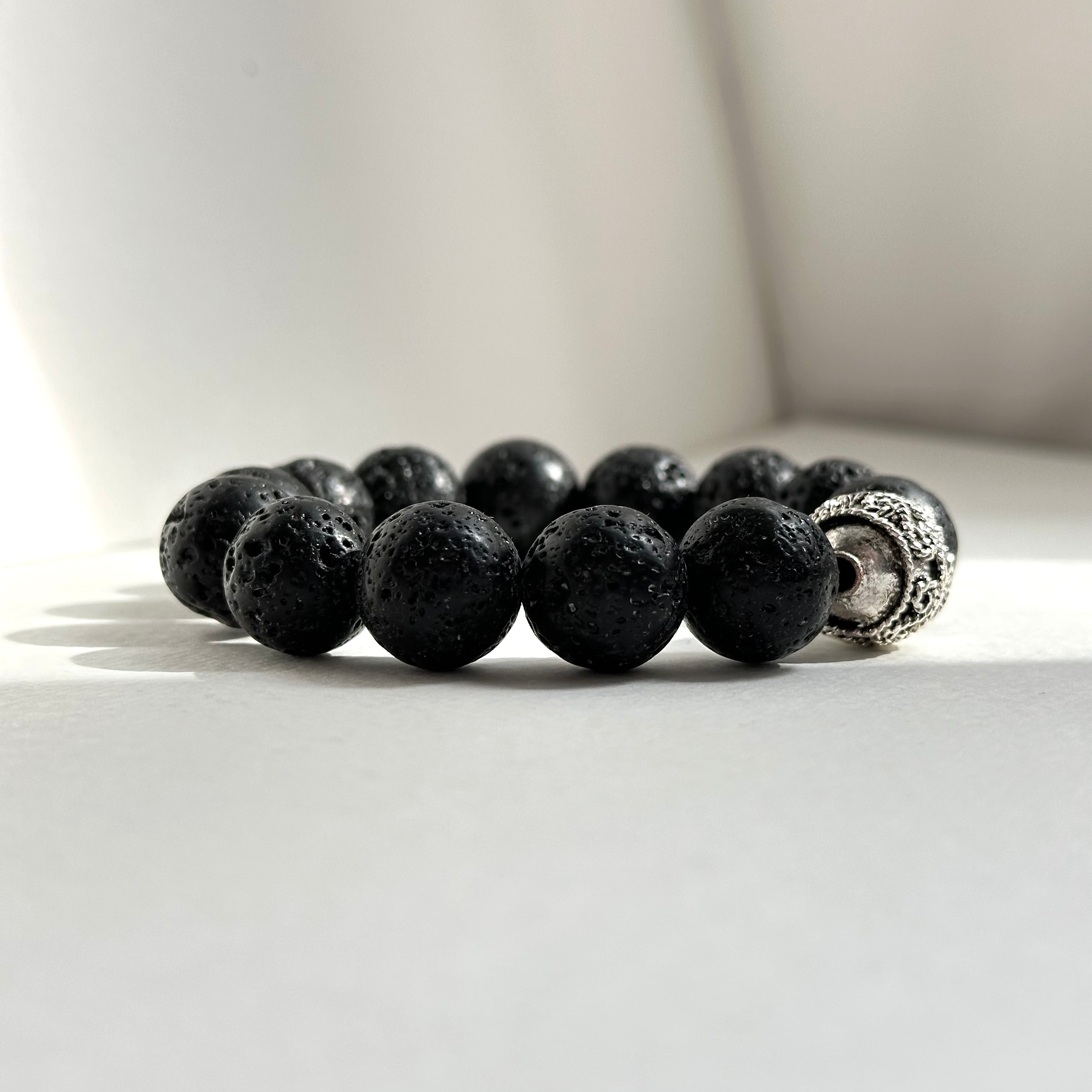 BS214 [Courage and Strength] Volcanic Rock Natural Ore Silver Plated Bracelet