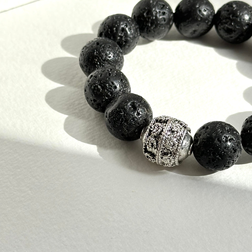 BS214 [Courage and Strength] Volcanic Rock Natural Ore Silver Plated Bracelet