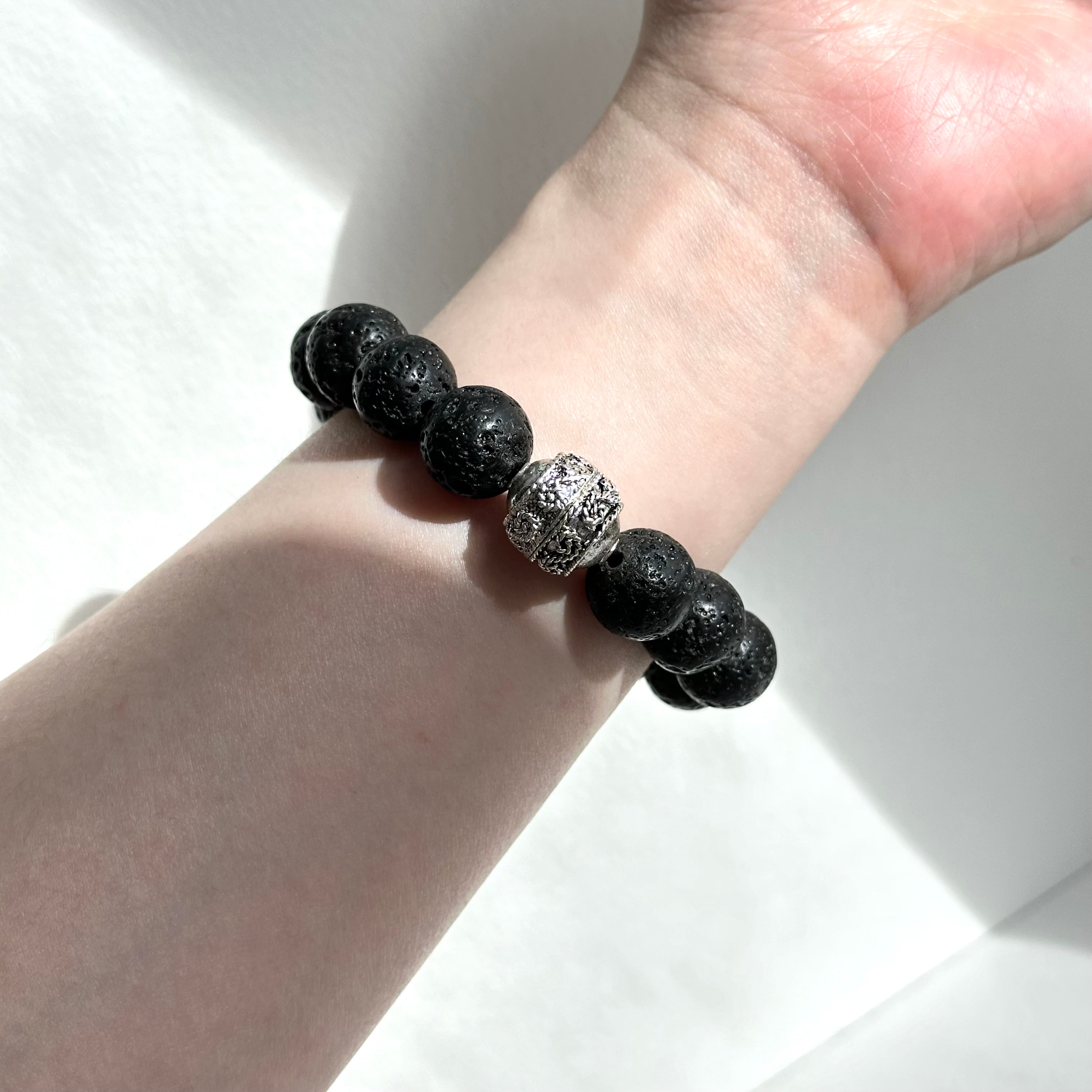 BS214 [Courage and Strength] Volcanic Rock Natural Ore Silver Plated Bracelet