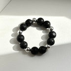 BS231 [Courage and Strength] Volcanic Rock Natural Mineral Simple Silver-plated Bracelet