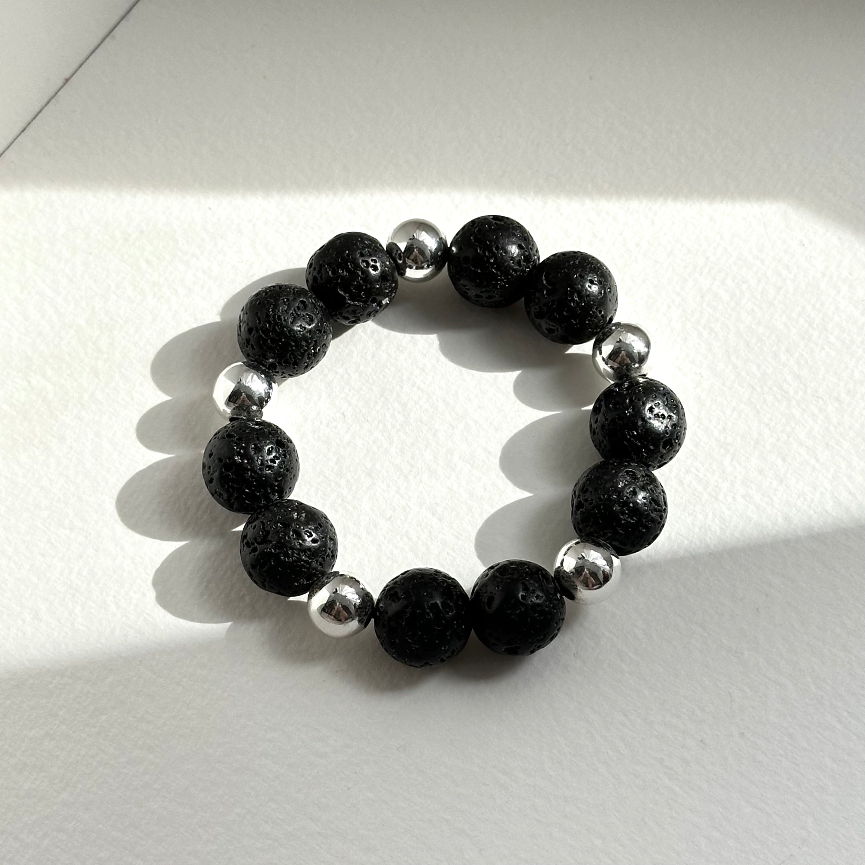 BS231 [Courage and Strength] Volcanic Rock Natural Mineral Simple Silver-plated Bracelet