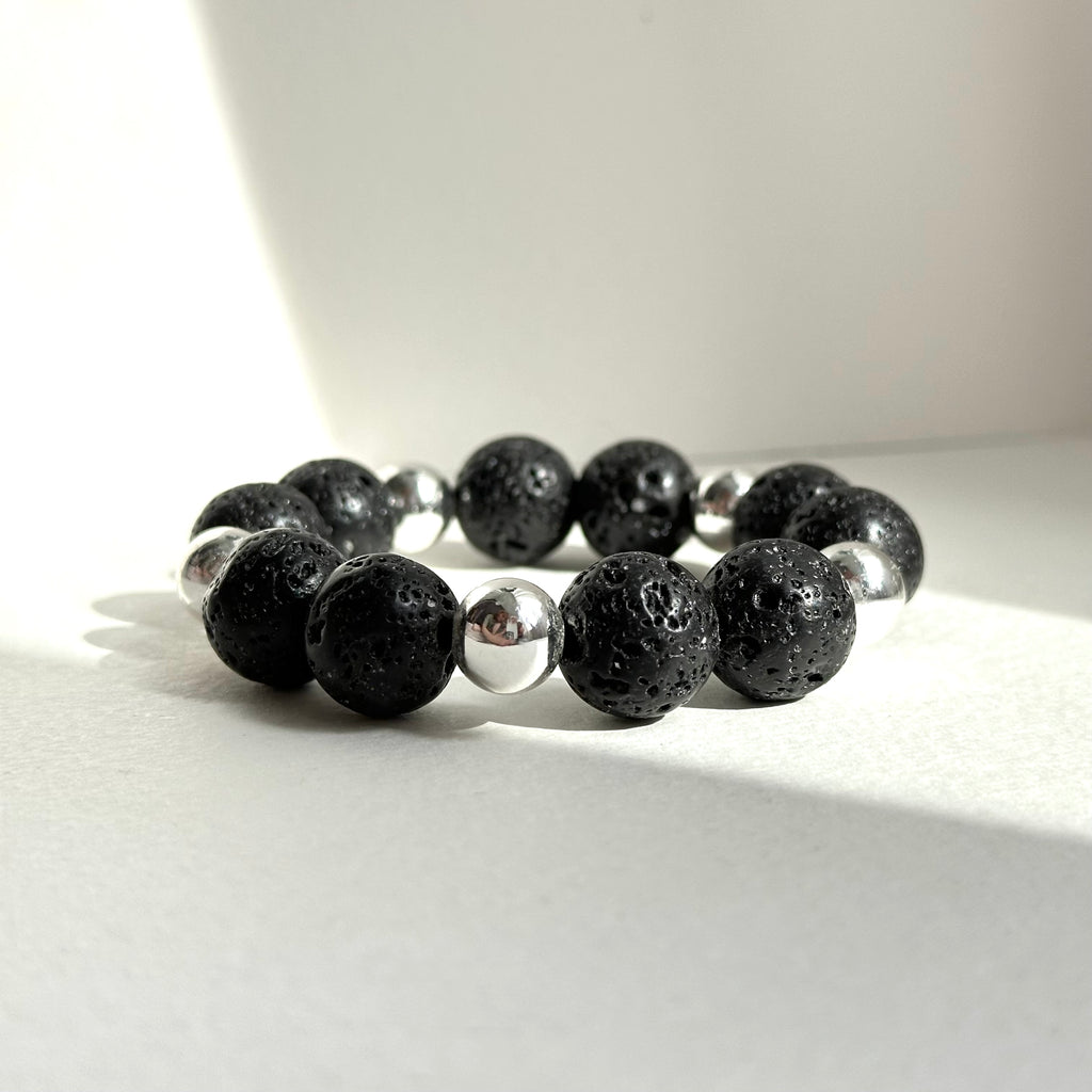 BS231 [Courage and Strength] Volcanic Rock Natural Mineral Simple Silver-plated Bracelet