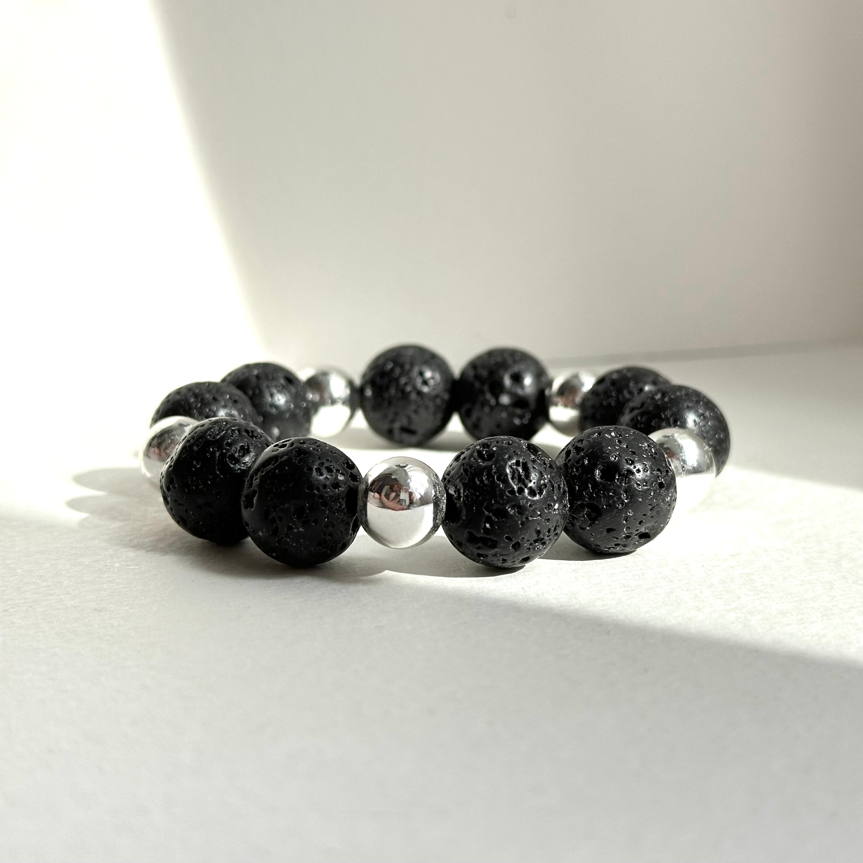 BS231 [Courage and Strength] Volcanic Rock Natural Mineral Simple Silver-plated Bracelet