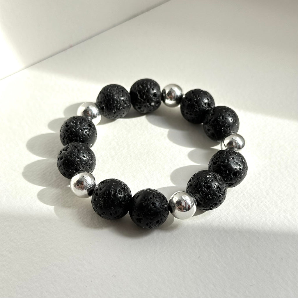 BS231 [Courage and Strength] Volcanic Rock Natural Mineral Simple Silver-plated Bracelet