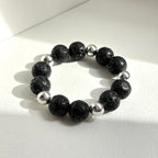 BS231 [Courage and Strength] Volcanic Rock Natural Mineral Simple Silver-plated Bracelet