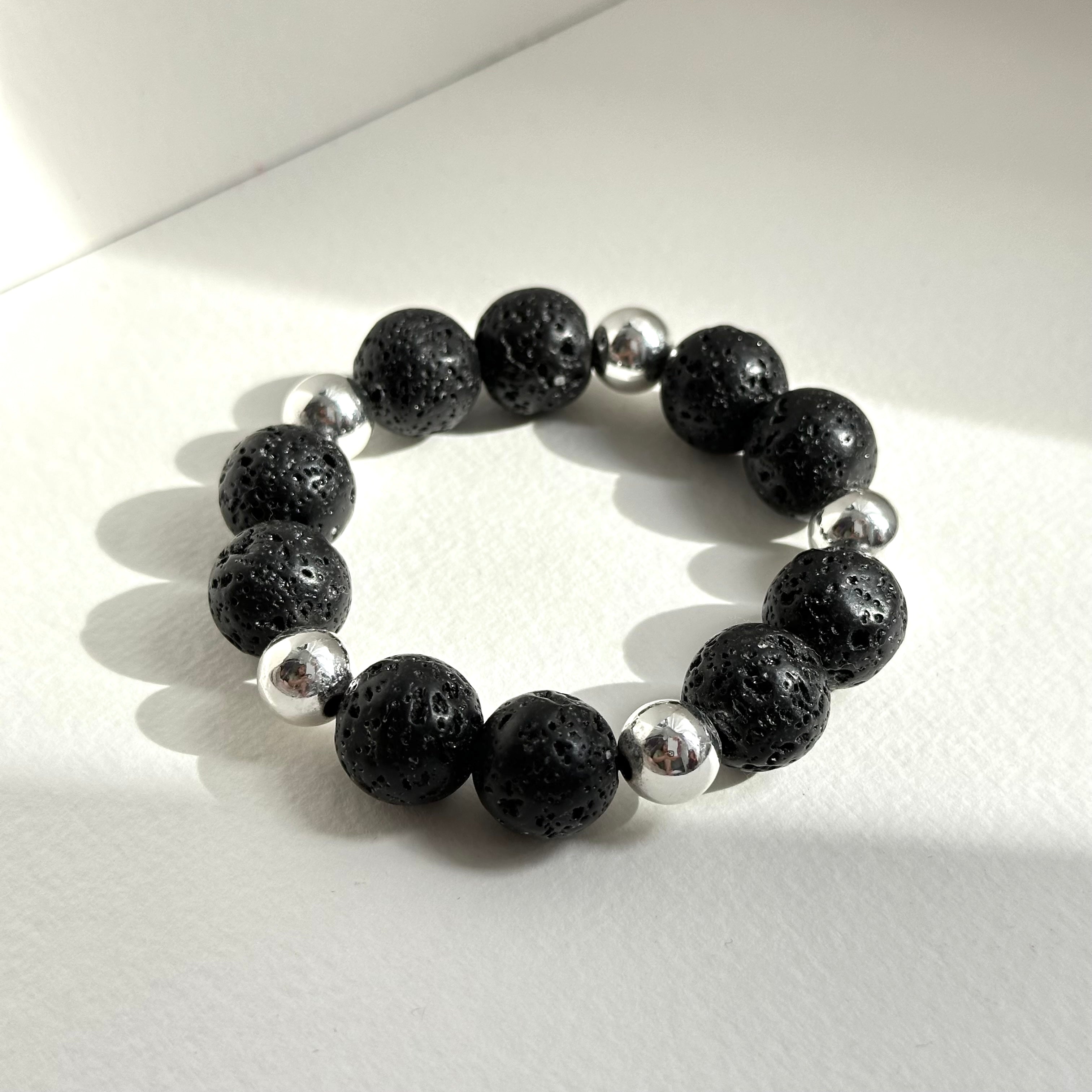BS231 [Courage and Strength] Volcanic Rock Natural Mineral Simple Silver-plated Bracelet