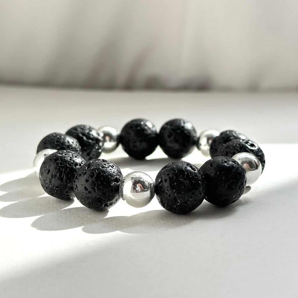 BS231 [Courage and Strength] Volcanic Rock Natural Mineral Simple Silver-plated Bracelet