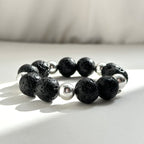 BS231 [Courage and Strength] Volcanic Rock Natural Mineral Simple Silver-plated Bracelet