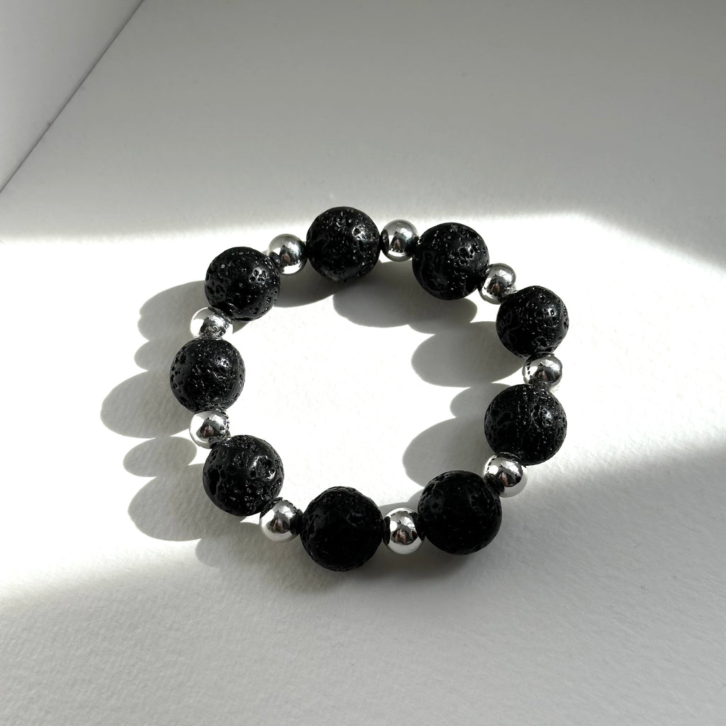BS232 [Courage and Strength] Volcanic Rock Natural Ore Interval Silver Plated Bracelet