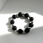 BS232 [Courage and Strength] Volcanic Rock Natural Ore Interval Silver Plated Bracelet