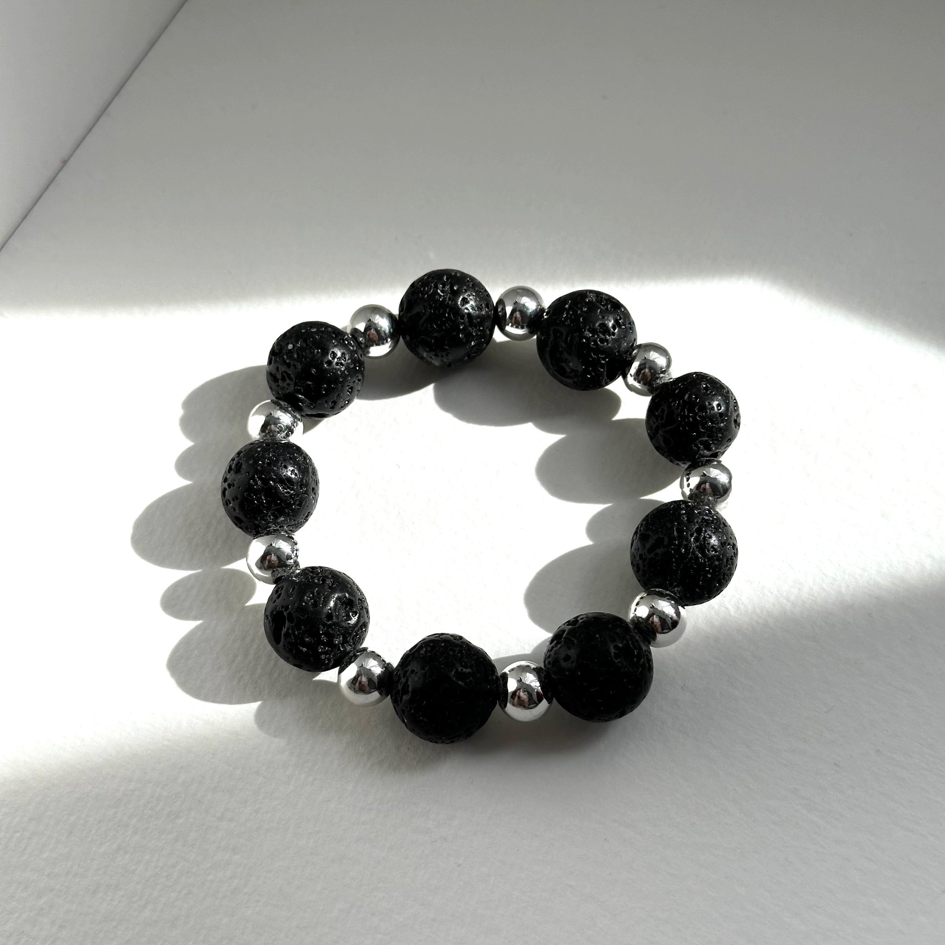 BS232 [Courage and Strength] Volcanic Rock Natural Ore Interval Silver Plated Bracelet