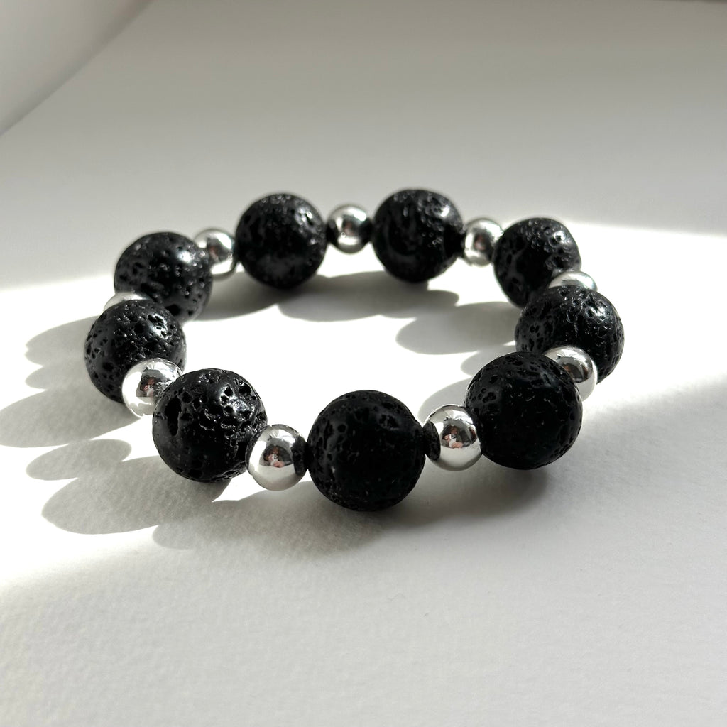 BS232 [Courage and Strength] Volcanic Rock Natural Ore Interval Silver Plated Bracelet