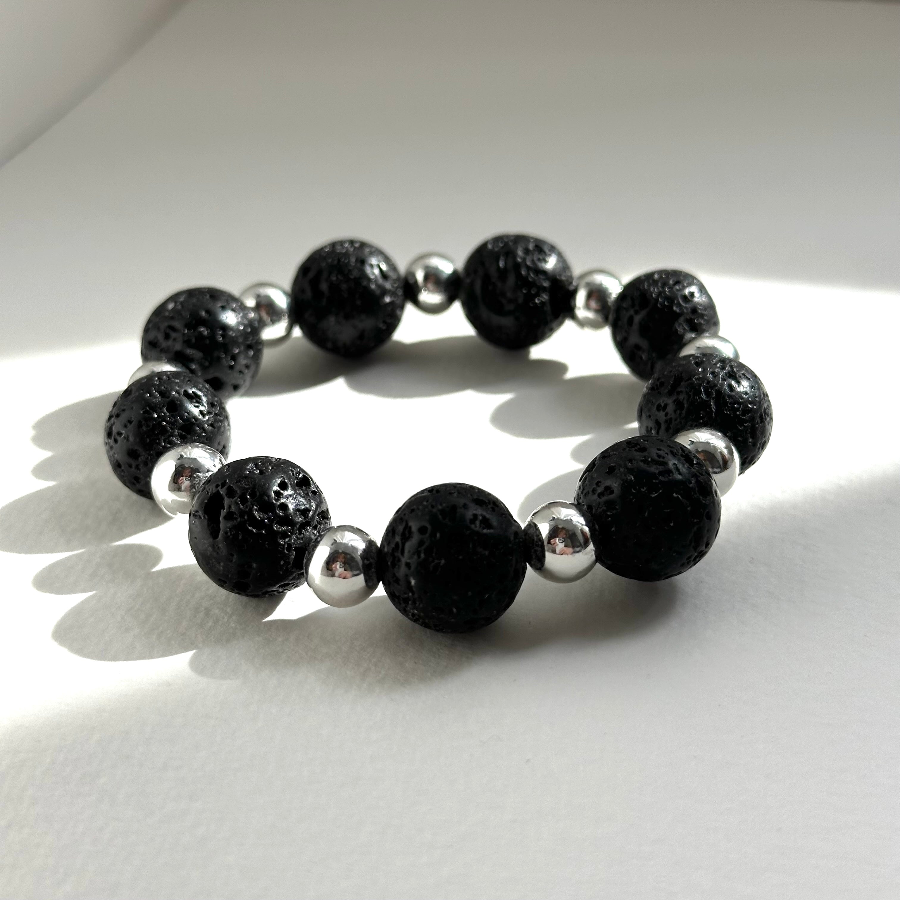 BS232 [Courage and Strength] Volcanic Rock Natural Ore Interval Silver Plated Bracelet