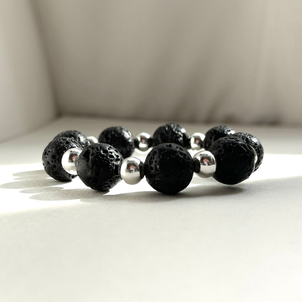 BS232 [Courage and Strength] Volcanic Rock Natural Ore Interval Silver Plated Bracelet