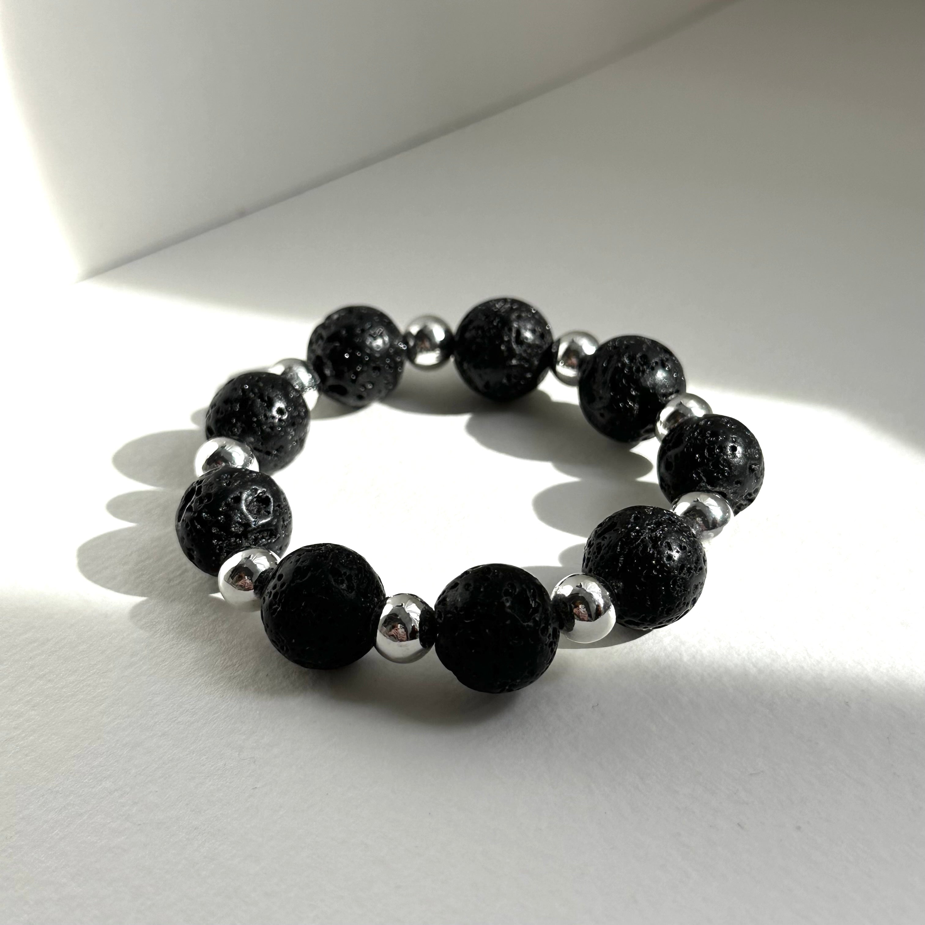 BS232 [Courage and Strength] Volcanic Rock Natural Ore Interval Silver Plated Bracelet