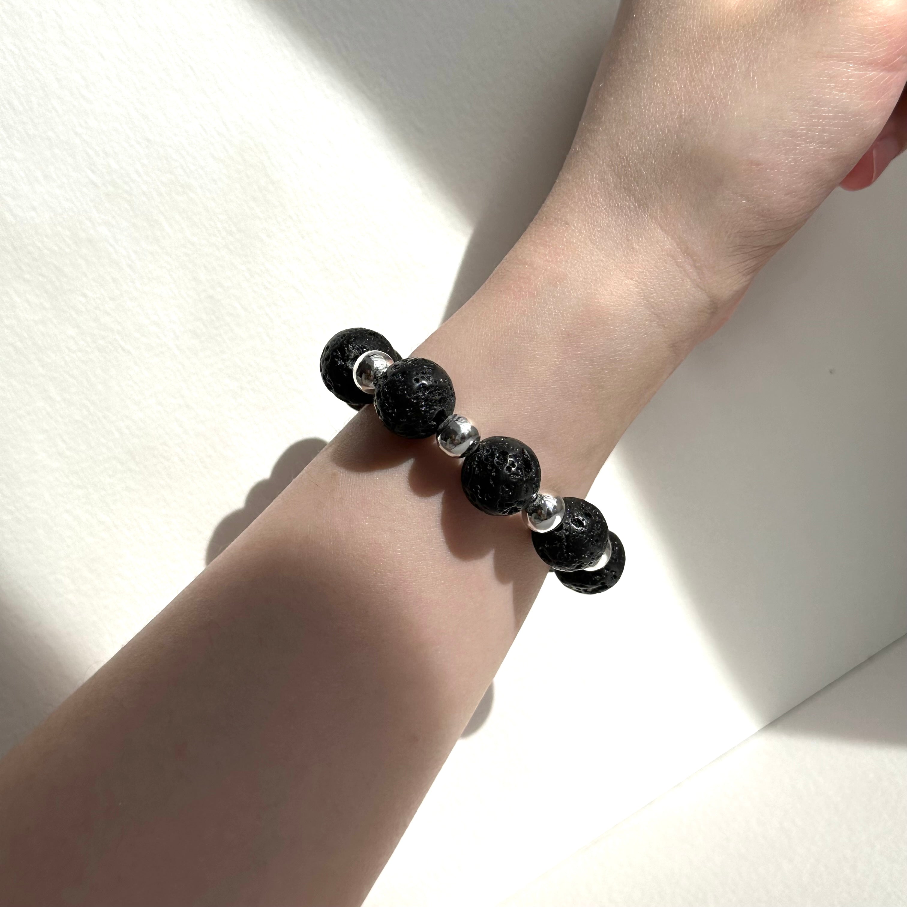 BS232 [Courage and Strength] Volcanic Rock Natural Ore Interval Silver Plated Bracelet