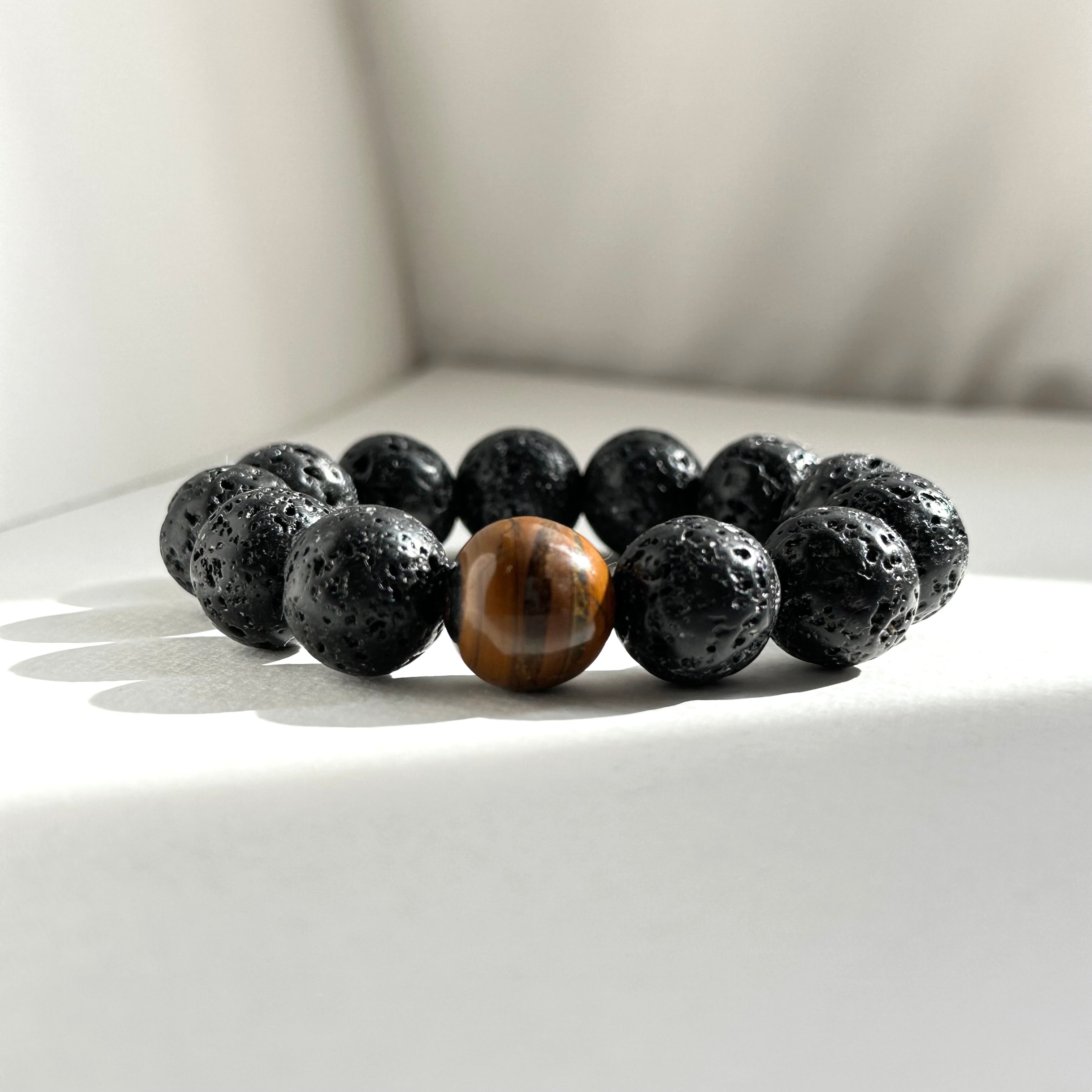 BS233 [Courage and Strength] Volcanic Rock Natural Mineral Yellow Tiger Eye Bracelet