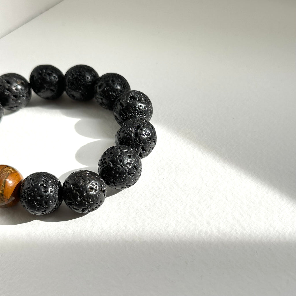 BS233 [Courage and Strength] Volcanic Rock Natural Mineral Yellow Tiger Eye Bracelet